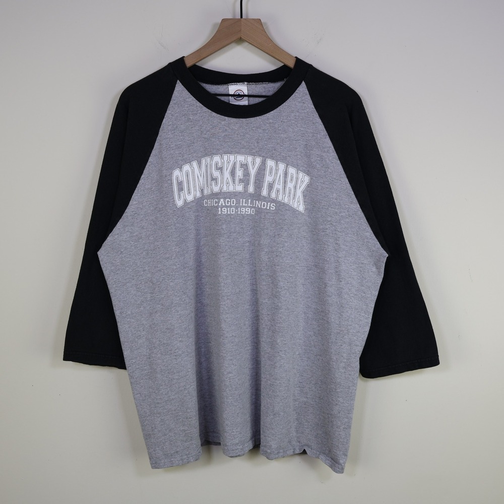 Vintage Comiskey Park Chicago Baseball Tee XL Retro Raglan Gray Black